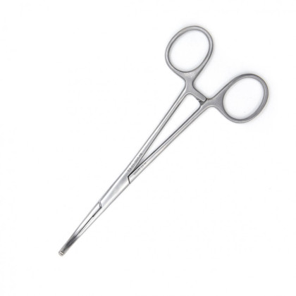 Фото товара Зажим медицинский MIKULICZ, с кремальерой для прикрепления белья к брюшине, детский, изогнутый, 160 мм (З-116р), МИЗТ