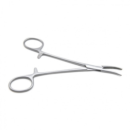 Фото товара Зажим медицинский MOSQUITO, кровоостанавливающий, зубчатый изогнутый по ребру, 154 мм (З-62-4р), МИЗТ