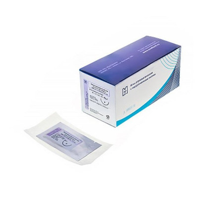 Фото товара Игла атравматическая с нитью хирургической ЛАВСАН плетеный неокрашенный USP 3/0 (MР2), 75 см, 4C-0,6x20-3/0-L