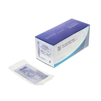 Фото товара Игла атравматическая с нитью хирургической ПОЛИДИОКСАНОН, длина иглы 20 мм, мононить фиолетовый, USP 3/0 (МР2), 75 см, ПТО Медтехника, 20 шт/уп