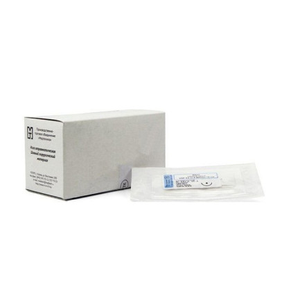 Фото товара Игла атравматическая с нитью хирургической ШЕЛК плетеный черный USP 2/0 (MР3), 75см, ПТО Медтехника, 20 шт/уп