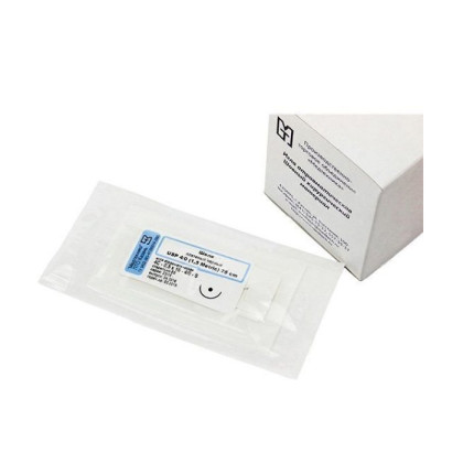 Фото товара Игла атравматическая с нитью хирургической ШЕЛК плетеный черный USP 2/0 (MР3), 75см, ПТО Медтехника, 20 шт/уп