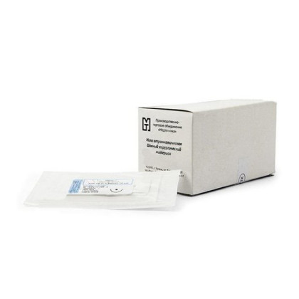 Фото товара Игла атравматическая с нитью хирургической ШЕЛК плетеный черный USP 3/0 (MР2), 75см, 4C-0,6x17-3/0-S ПТО Медтехника, 20шт/уп