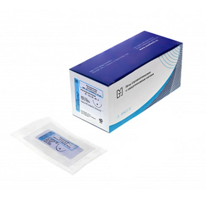 Фото товара Игла атравматическая с нитью хирургической ШЕЛК плетеный черный USP 4/0 (MР1,5), 75 см, ПТО Медтехника, 20 шт/уп