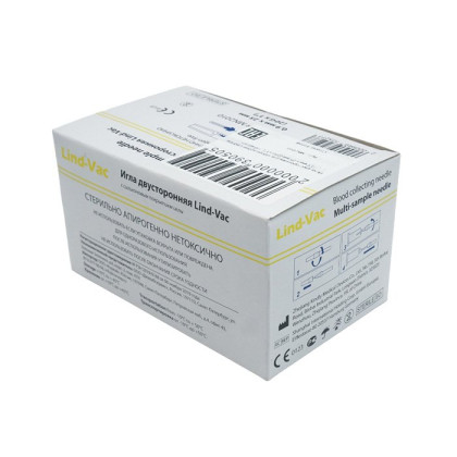 Фото товара Игла двусторонняя для забора крови Lind-Vac 0,9 мм х 25 мм (20G х1''), 100 шт/уп