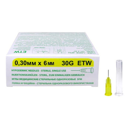 Игла медицинская стерильная 0,3х6 мм 30G SFM 50 шт/уп Фото товара Игла медицинская стерильная 0,3х6 мм 30G SFM 50 шт/уп