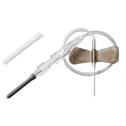 Фото товара Игла одноразовая стерильная для взятия крови Rustech. Игла-"бабочка" с луэр-адаптером 0,7х19мм (22Gх3/4''), катетер 30 см, 100 шт/уп