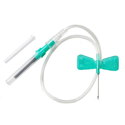 Фото товара Игла одноразовая стерильная для взятия крови Rustech. Игла-"бабочка" с луэр-адаптером 0,8х19мм (21Gх3/4''), катетер 19 см, 100 шт/уп