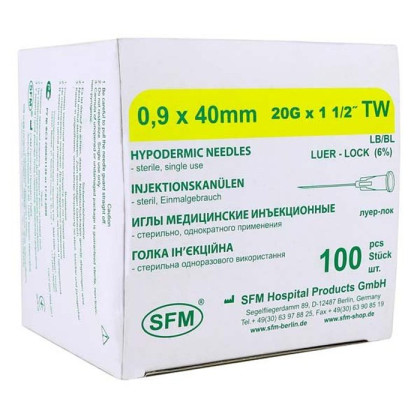 Фото товара Иглы медицинские инъекционные 0,90х40 мм (20G) SFM, 100 шт/уп