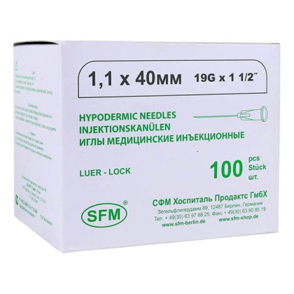 Фото товара Иглы медицинские инъекционные 1,10х40 мм (19G) SFM, 100 шт/уп