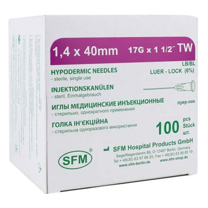 Фото товара Иглы медицинские инъекционные 1,4х40 мм (17G) SFM, 100 шт/уп