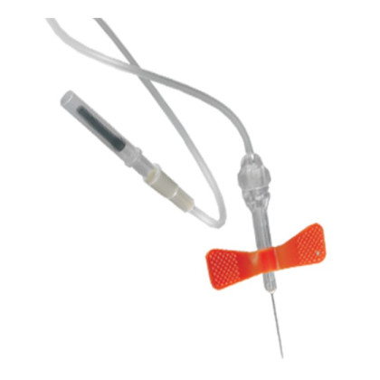 Фото товара Катетер-бабочка с луэр-адаптером с механизмом защиты иглы, 25Gx3,4"x7", 0,5 мм, 190 мм, оранжевая (уп. 100 шт) 596125190