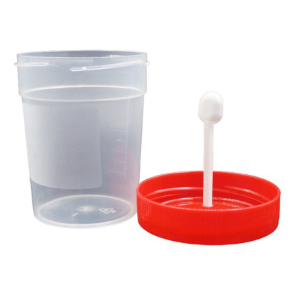Контейнер для биопроб 120 мл. полимерный со шпателем стерильный Фото товара Контейнер для биопроб 120 мл. полимерный со шпателем стерильный