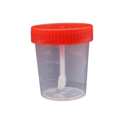 Контейнер для биопроб 60 мл. полимерный со шпателем стерильный Фото товара Контейнер для биопроб 60 мл. полимерный со шпателем стерильный