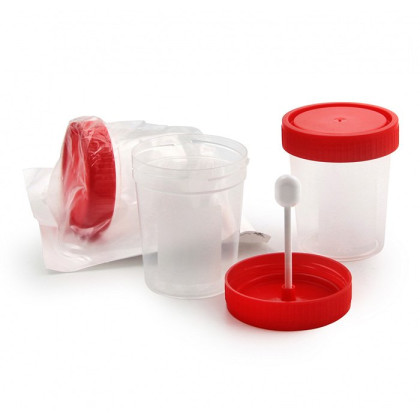 Контейнер для биопроб 60 мл. полимерный со шпателем Фото товара Контейнер для биопроб 60 мл. полимерный со шпателем