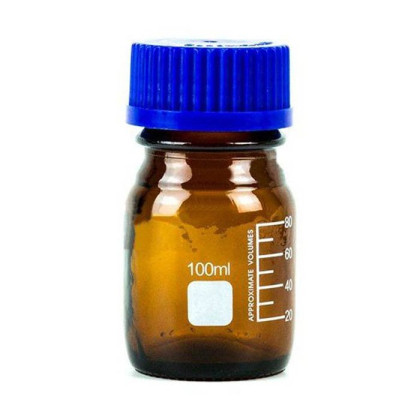 Лабораторная банка для реактивов из темного стекла с делениями и навинчивающейся пластмассовой крышкой 100 мл уп/120 шт Фото товара Лабораторная банка для реактивов из темного стекла с делениями и навинчивающейся пластмассовой крышкой 100 мл уп/120 шт