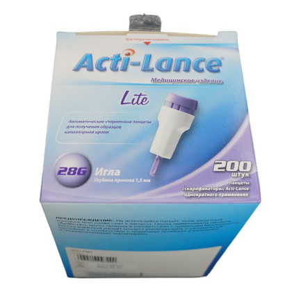 Ланцеты Acti-lance Lite для капиллярного забора крови, 200 шт, глубина прокола 1,5 мм, фиолетовые Фото товара Ланцеты Acti-lance Lite для капиллярного забора крови, 200 шт, глубина прокола 1,5 мм, фиолетовые
