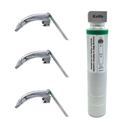 Фото товара Ларингоскоп с набором клинков (№2,3,4) для проведения затрудненной интубации, на батарейках, LED лампа, сменный световод