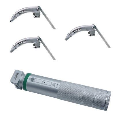 Фото товара Ларингоскоп с набором клинков (№2,3,4) для проведения затрудненной интубации, на батарейках, лампочка ксенон, сменный световод