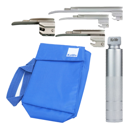 Фото товара Ларингоскоп с набором клинков Miller (№ 00, 0, 1, 2) на батарейках, лампочка вакумная, прямой клинок