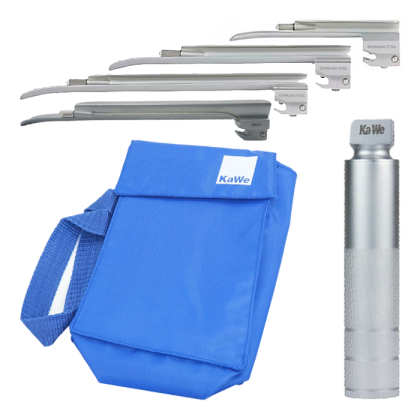 Фото товара Ларингоскоп с набором клинков Miller (№ 1, 2, 3, 4) на батарейках, лампочка вакумная, прямой клинок