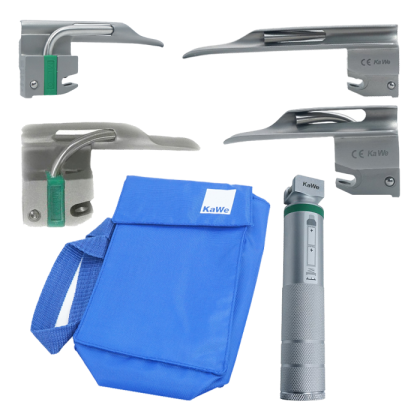 Фото товара Ларингоскоп с набором клинков Miller фиброоптический (№ 00, 0, 1, 2) на батарейках, лампочка ксенон, прямой клинок