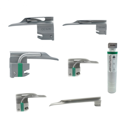 Фото товара Ларингоскоп с набором клинков Miller фиброоптический (№ 00, 0, 1, 2, 3, 4) на батарейках, LED лампа , прямой клинок, без сумочки