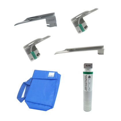 Фото товара Ларингоскоп с набором клинков Miller фиброоптический (№ 1, 2, 3, 4) на батарейках, LED лампа , прямой клинок