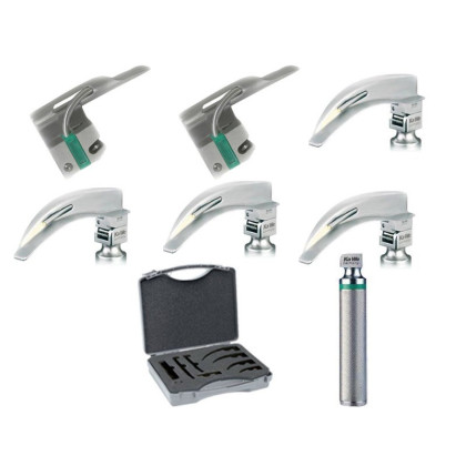 Фото товара Ларингоскоп с набором клинков, Универсальный набор (неонатология, педиатрия, взрослые) (на батарейках, лампочка LED)