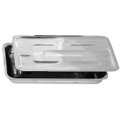 Фото товара Лоток прямоугольный с крышкой ЛМПрК (Сталь: AISI 430) - "МЕДИКОН", 260х180х30