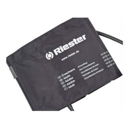 Фото товара Манжета со скобой, на липучке черная, 1 шланг, со встроенной головкой стетоскопа (взрослая, 24х32 см) Riester