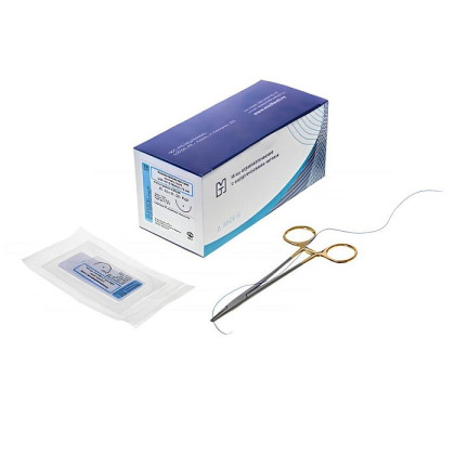 Фото товара Материалы хирургические нерассасывающиеся шовные стерильные, ПОЛИВИНИЛИДЕНФТОРИД MР 3 (USP 2-0), 75см мононить синий нерассасывающийся