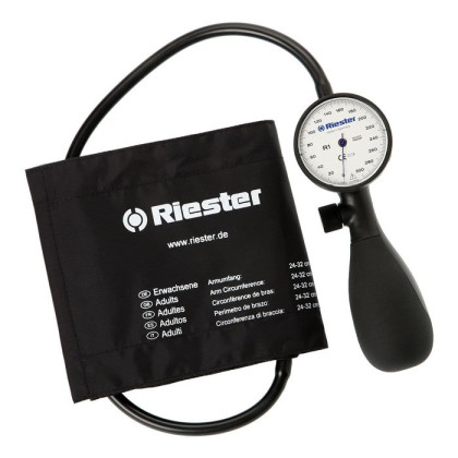 Фото товара Механический тонометр R1 Shock-proof, белый, 1 шланговый дезинфицирующая, однокомп. манжета стандартная, без латекса (обхват 24-32 см.), Riester