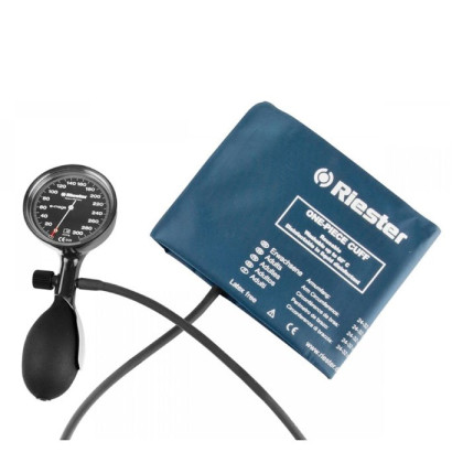 Фото товара Механический тонометр e-mega Riester в наборе (e-mega черный, 1 шланговая, 3 дезин манжеты без подставки)