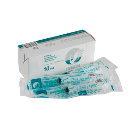 Набор шприцев одноразовых трехдетальных стерильных 10мл INEKTA, 10шт/уп Фото товара Набор шприцев одноразовых трехдетальных стерильных 10мл INEKTA, 10шт/уп