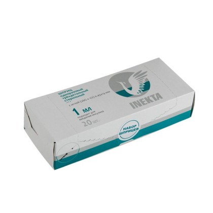 Фото товара Набор шприцев одноразовых трехдетальных стерильных 1мл (подходит для введения инсулина) INEKTA, 20 шт/уп