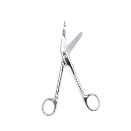 Ножницы для разрезания повязок, с пуговкой, горизонтально-изогнутые, 185 мм, Surgiwell Фото товара Ножницы для разрезания повязок, с пуговкой, горизонтально-изогнутые, 185 мм, Surgiwell