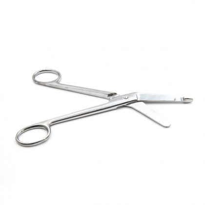 Ножницы для разрезания повязок, с пуговкой, горизонтально-изогнутые, 185 мм, Surgiwell Фото товара Ножницы для разрезания повязок, с пуговкой, горизонтально-изогнутые, 185 мм, Surgiwell