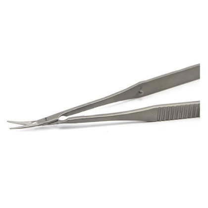 Ножницы микрохирургические, 160 мм, плоская ручка, тупоконечные, лезвия длиной 13 мм, изогнутые ПТО Медтехника Фото товара Ножницы микрохирургические, 160 мм, плоская ручка, тупоконечные, лезвия длиной 13 мм, изогнутые ПТО Медтехника