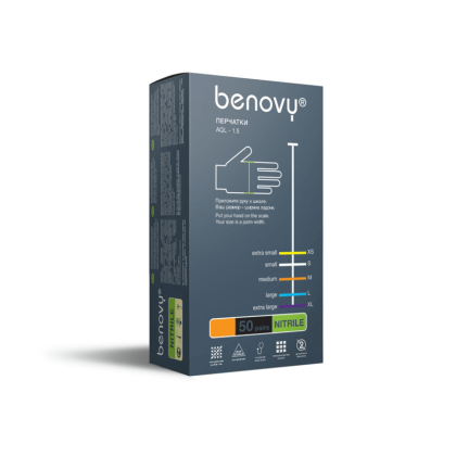 Фото товара Перчатки нитриловые BENOVY, черные, размер XL, 50 пар в упаковке