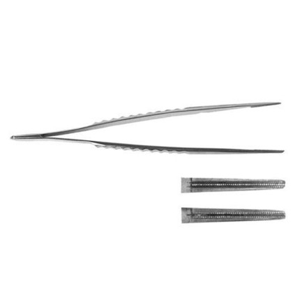 Пинцет прямой с атравматической нарезкой сосудистый Фото товара Пинцет прямой с атравматической нарезкой сосудистый