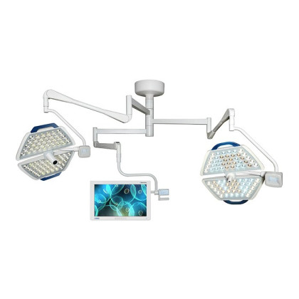 Потолочный двухблочный светодиодный операционный светильник Паналед-140/140 с видеокамерой HD и рычагом для монитора с кронштейном Фото товара Потолочный двухблочный светодиодный операционный светильник Паналед-140/140 с видеокамерой HD и рычагом для монитора с кронштейном