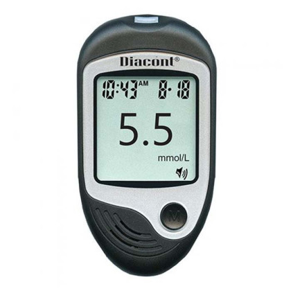 Фото товара Прибор для контроля уровня глюкозы крови (Глюкометр) "DIACONT" VOICE с функцией голосового сопровождения теста