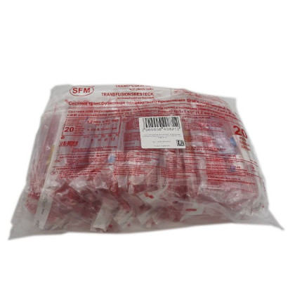 Фото товара Система Трансфузионная для переливания крови (пластиковый шип), игла 1,20 х 40 - 18G, SFM, 20 шт