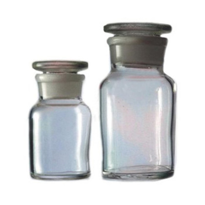 Склянка лабораторная для реактивов на 30 мл из светлого стекла с широкой горловиной и притертой пробкой Фото товара Склянка лабораторная для реактивов на 30 мл из светлого стекла с широкой горловиной и притертой пробкой