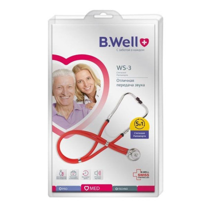 Стетоскоп WS-3 раппапорт красный, B.Well Фото товара Стетоскоп WS-3 раппапорт красный, B.Well