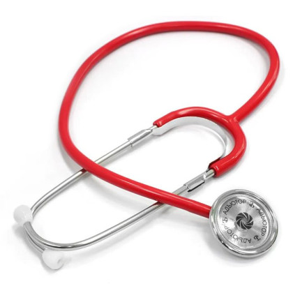 Стетофонендоскоп СФ-01-«Адъютор» с односторонней фонендоскопической головкой с красными трубками Фото товара Стетофонендоскоп СФ-01-«Адъютор» с односторонней фонендоскопической головкой с красными трубками