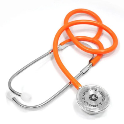 Стетофонендоскоп СФ-01-«Адъютор» с односторонней фонендоскопической головкой с оранжевыми трубками Фото товара Стетофонендоскоп СФ-01-«Адъютор» с односторонней фонендоскопической головкой с оранжевыми трубками