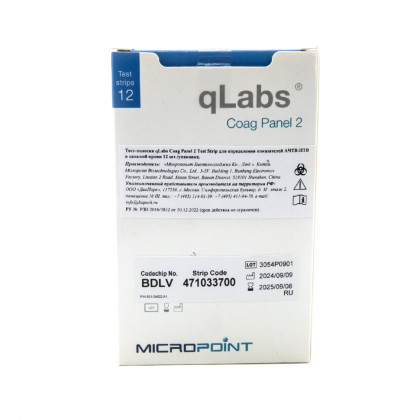 Тест полоски qLabs Coag Panel 2 Test Strip 12 шт/упаковка Фото товара Тест полоски qLabs Coag Panel 2 Test Strip 12 шт/упаковка
