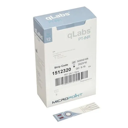 Тест полоски для определения показателей ПТВ-МНО qLabs PT-INR Test Strip 12шт/упаковка Фото товара Тест полоски для определения показателей ПТВ-МНО qLabs PT-INR Test Strip 12шт/упаковка